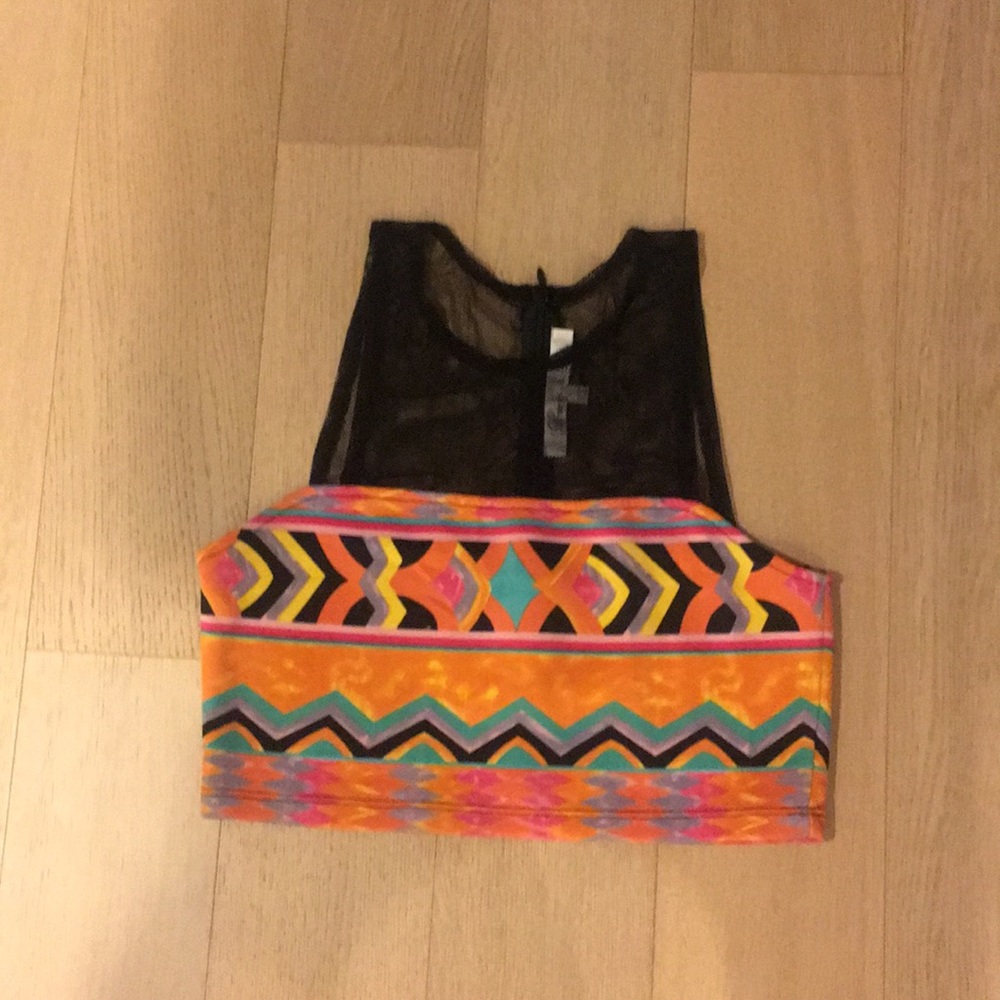 Most adorable crop top with black mesh and colors